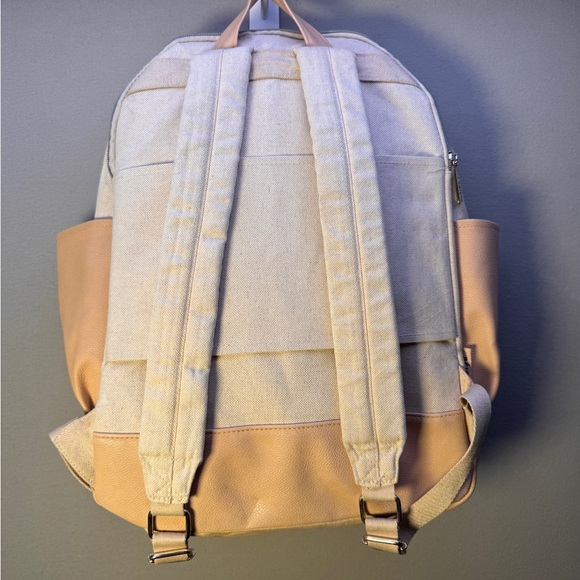 BEIS Cream Canvas Backpack with Blush Tan Trim - Picture 12 of 14